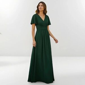 REVELRY Chiffon A-Line Green Size 0 V-Neck Lace Up Back‎ Bridesmaid Dress Formal